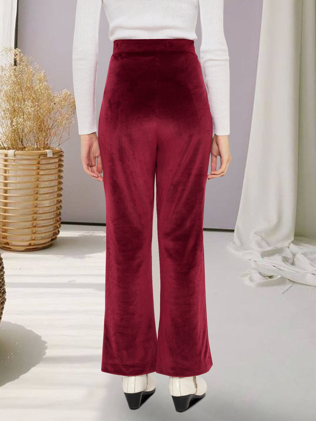 Women Maroon Velvet Corduroy Trouser