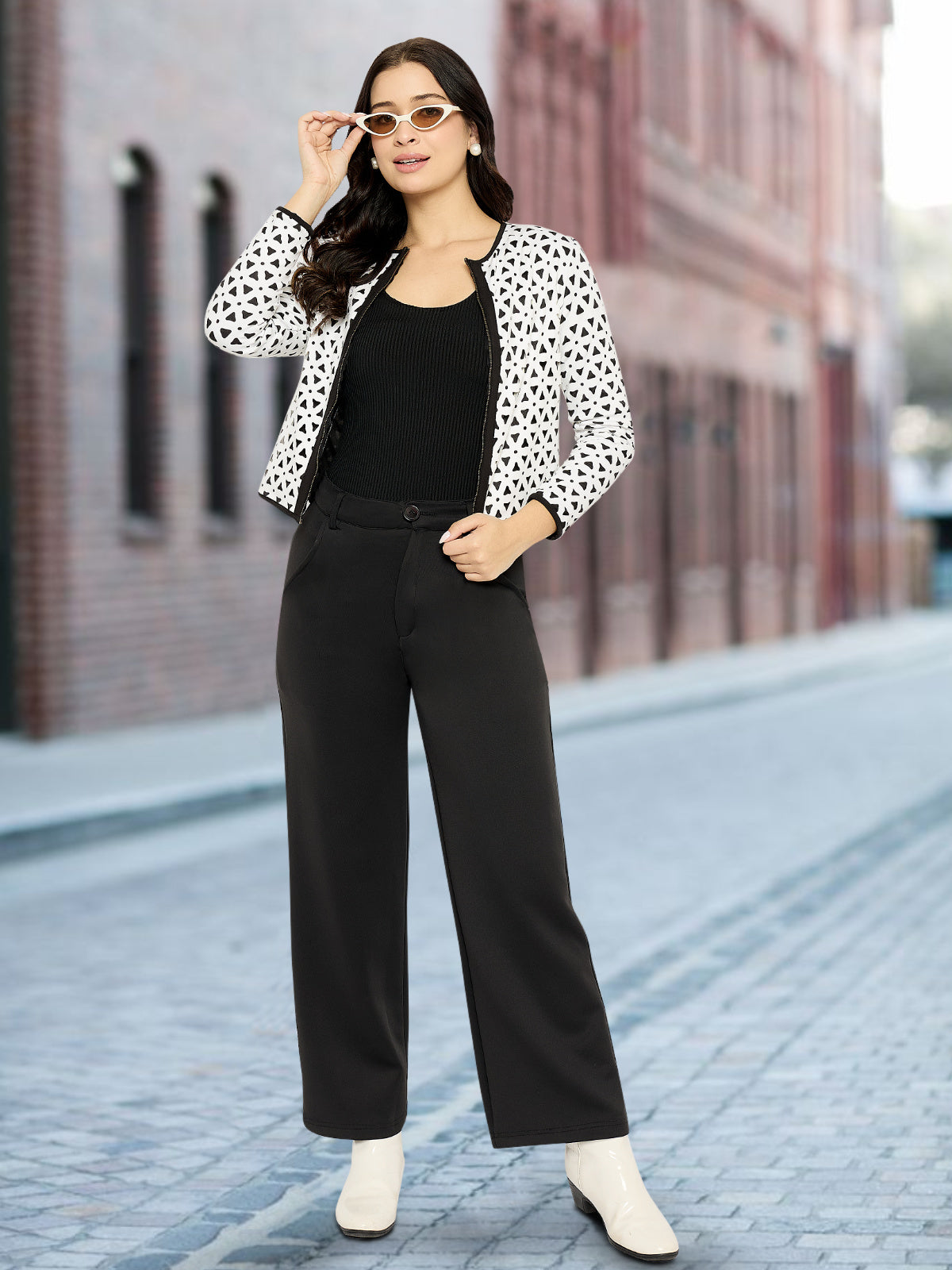 Women White Laser Cut Biker Jacket
