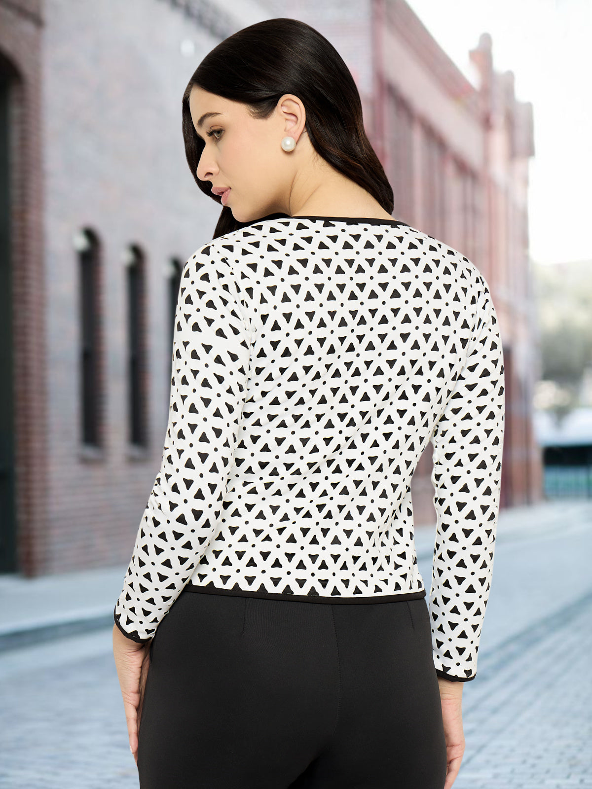 Women White Laser Cut Biker Jacket