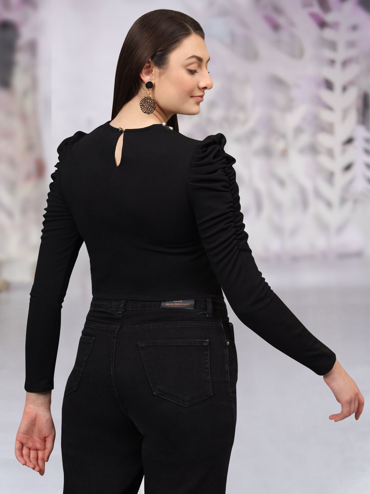Women Black Embellished Western Crop Top