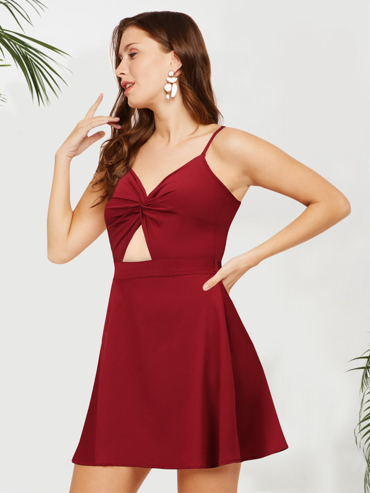 Women Western Maroon Back Knot Dress