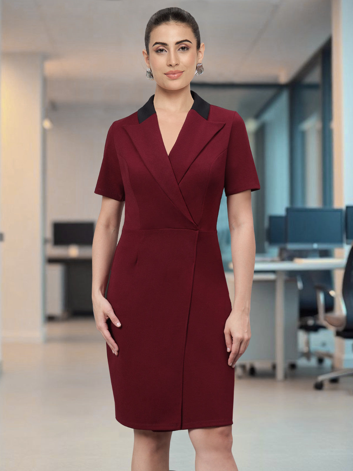 Women Maroon Formal Blazer Dress