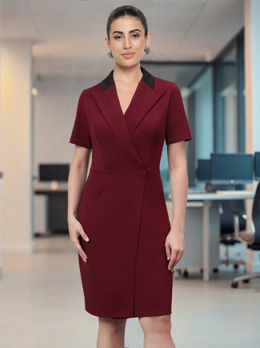 Women Maroon Formal Blazer Dress
