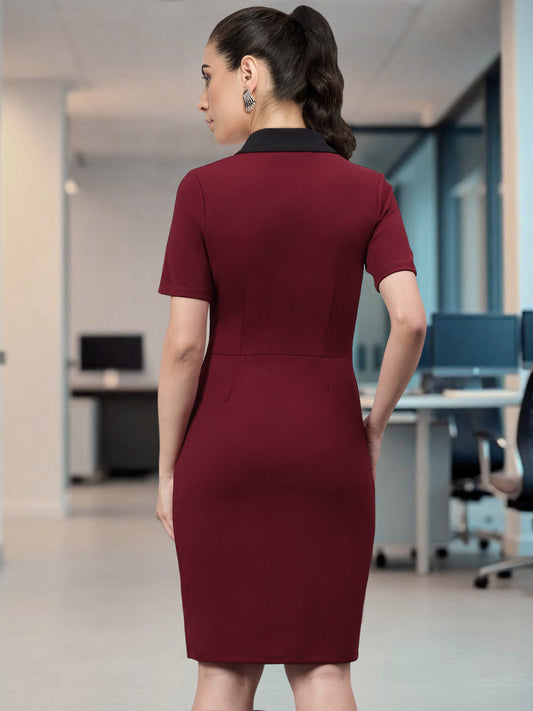 Women Maroon Formal Blazer Dress