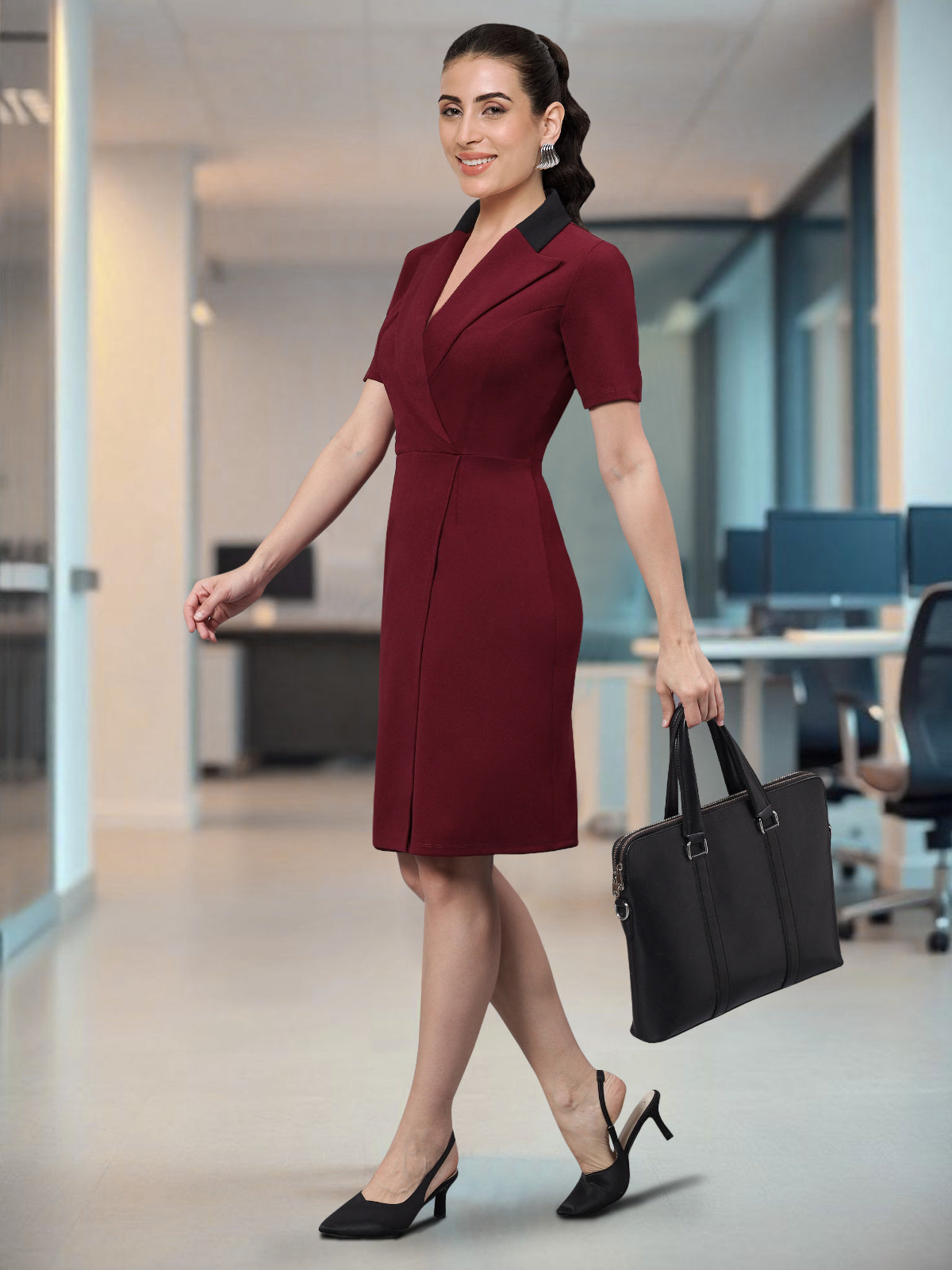 Women Maroon Formal Blazer Dress