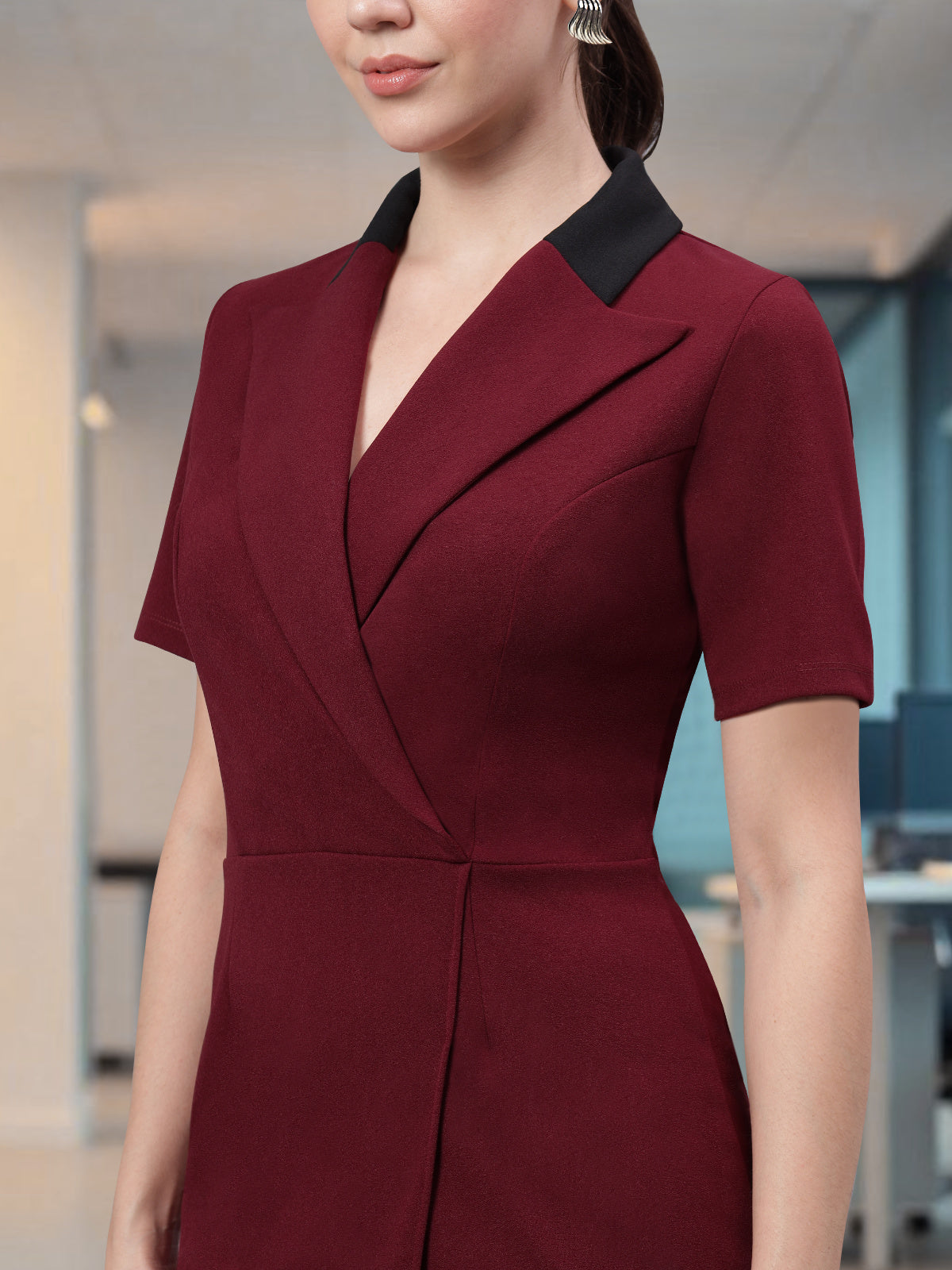 Women Maroon Formal Blazer Dress