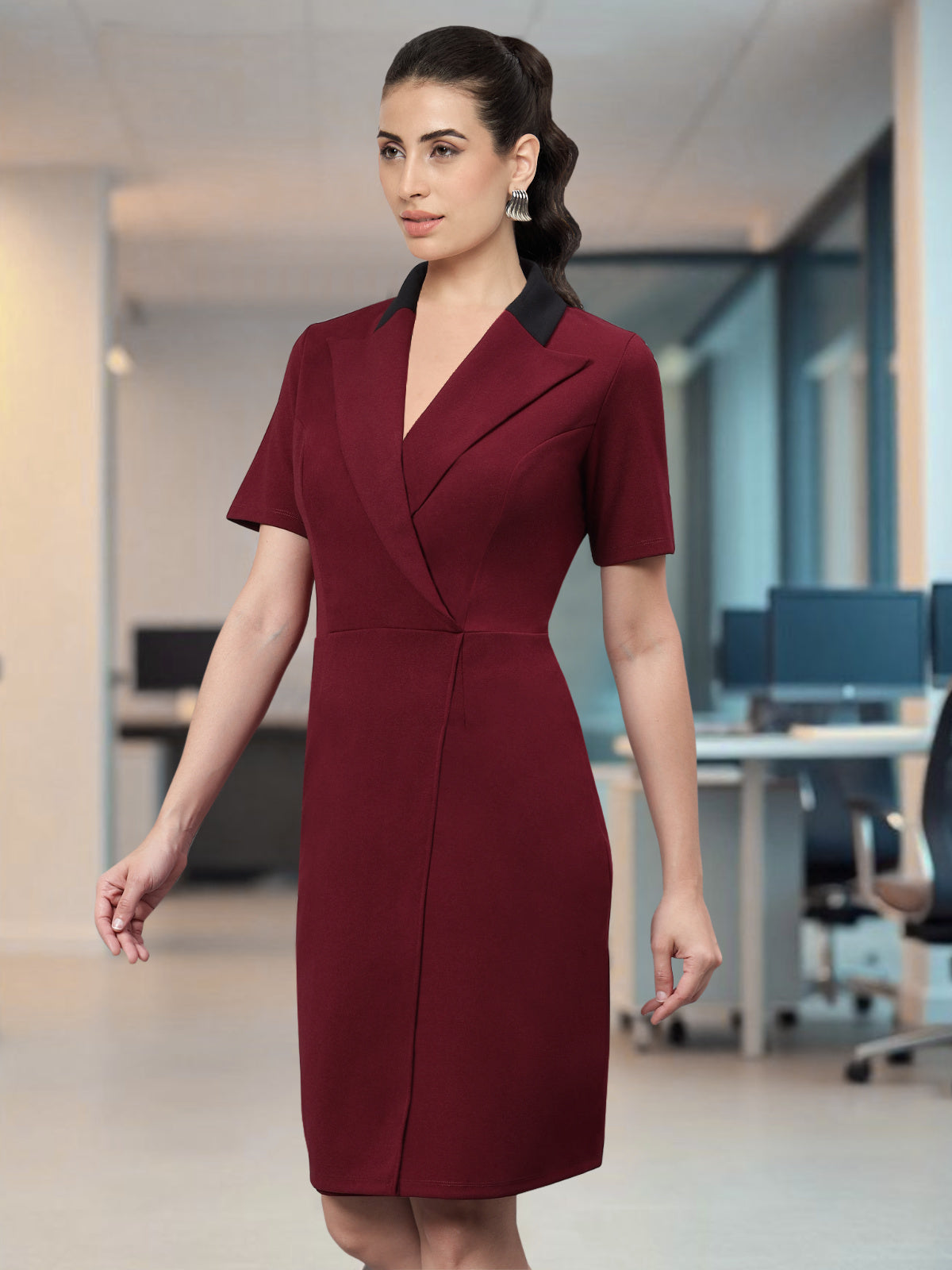 Women Maroon Formal Blazer Dress