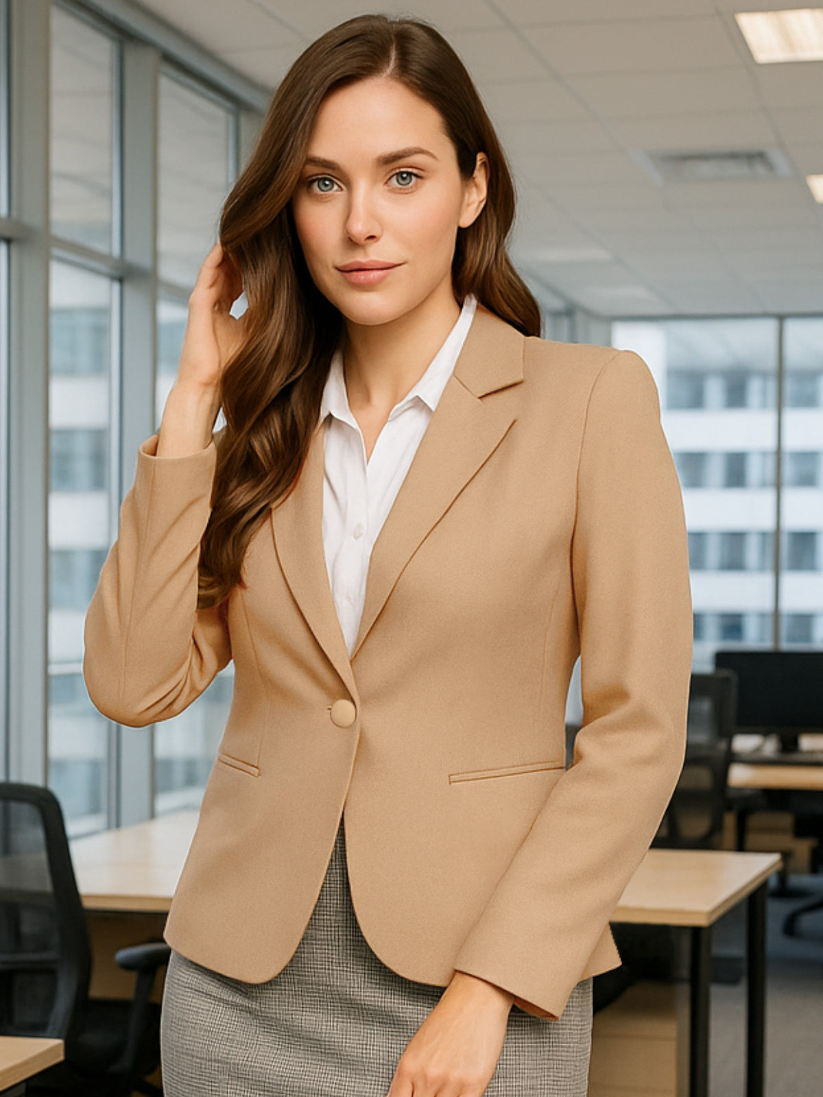 Women Beige Tailored Fit Blazer