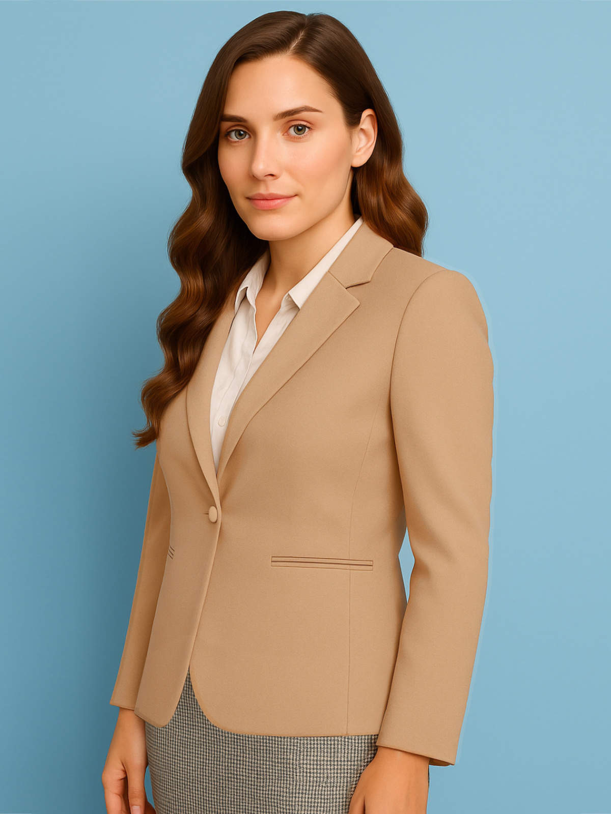 Women Beige Tailored Fit Blazer