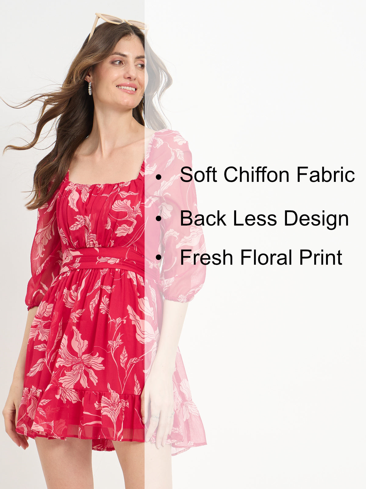 Women Pink White Back Knot Dress