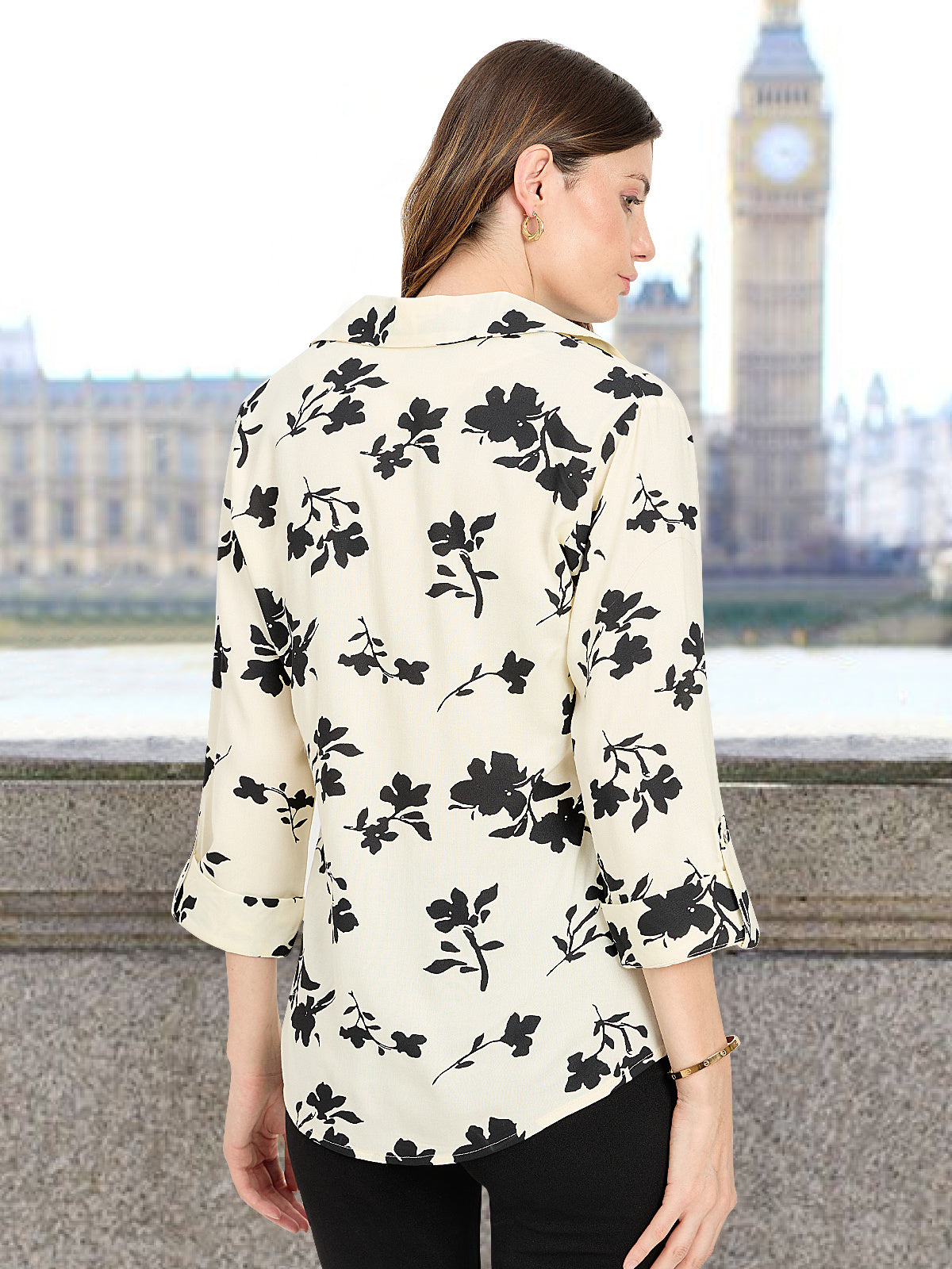 Women Off White Black Collar Rayon Tunic Top