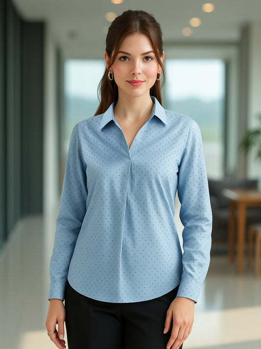 Women Blue Cotton Satin Formal Western Shirt
