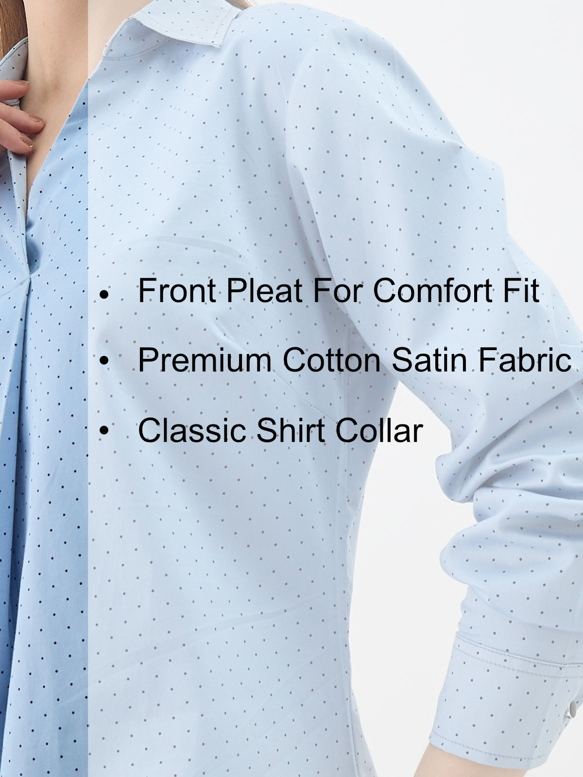Women Blue Cotton Satin Formal Western Shirt