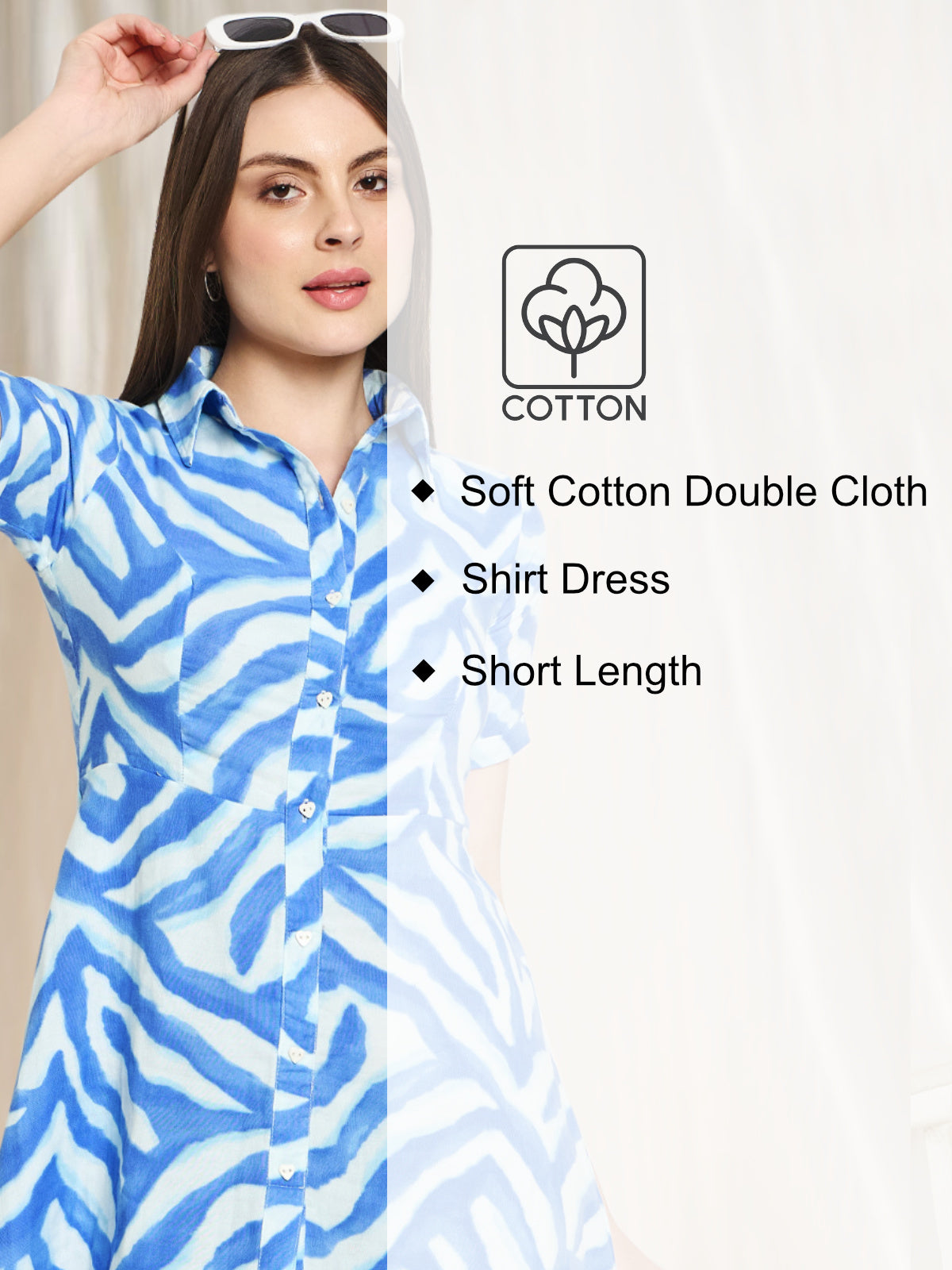 Women Blue White Double Cloth Dress