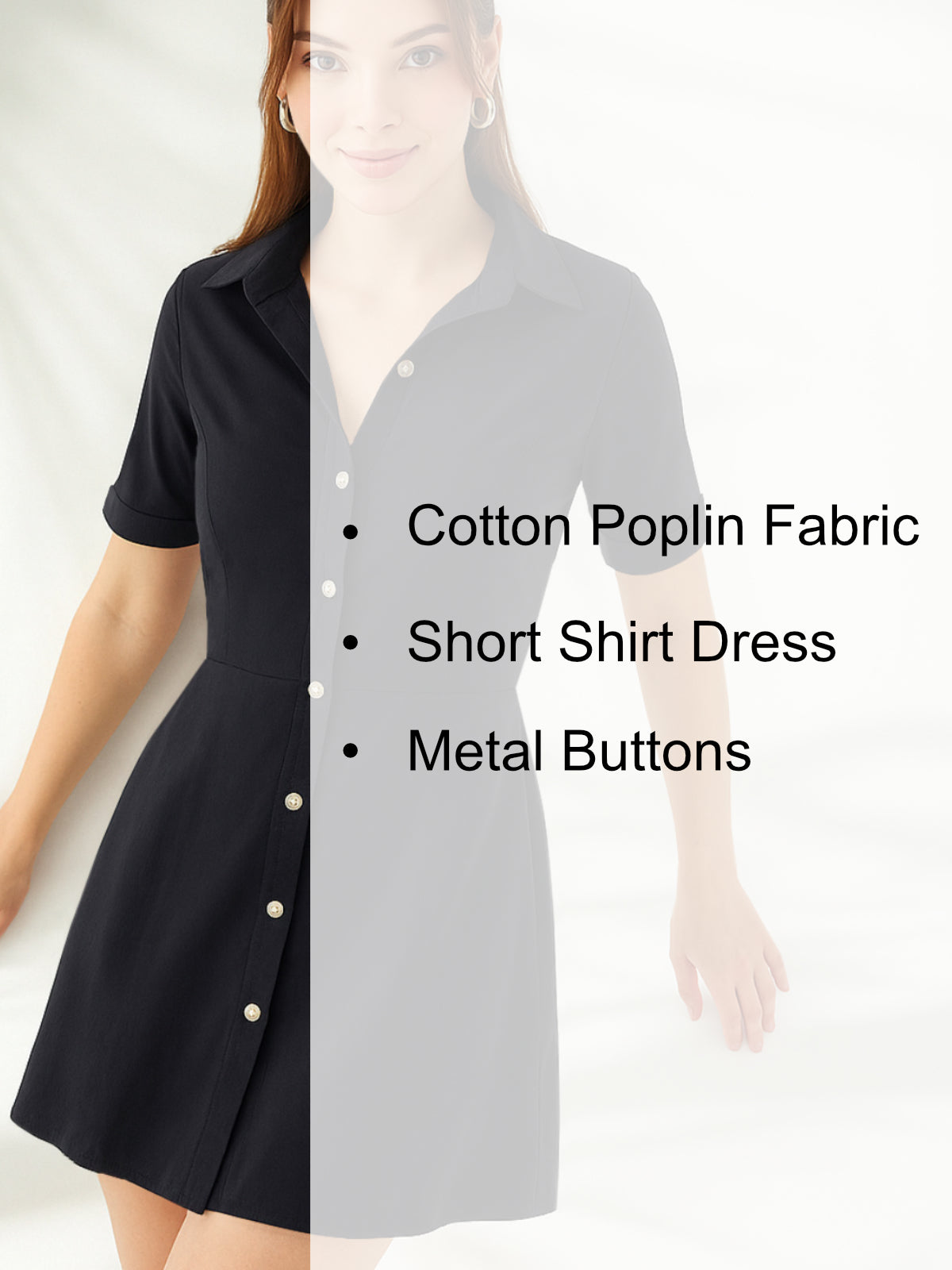 Women Black Poplin Short Flared Dress
