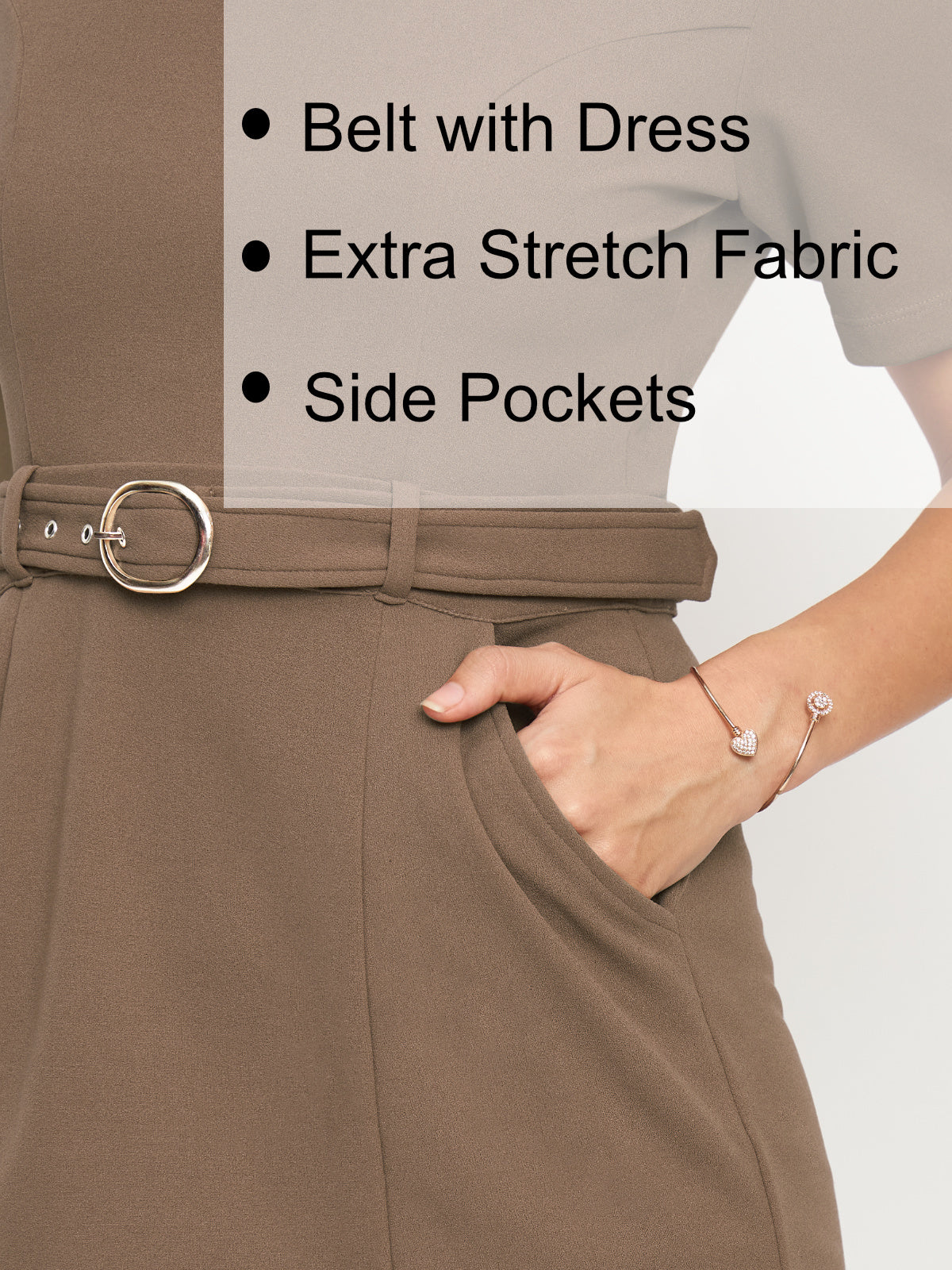 Women Beige Formal Dress With Belt