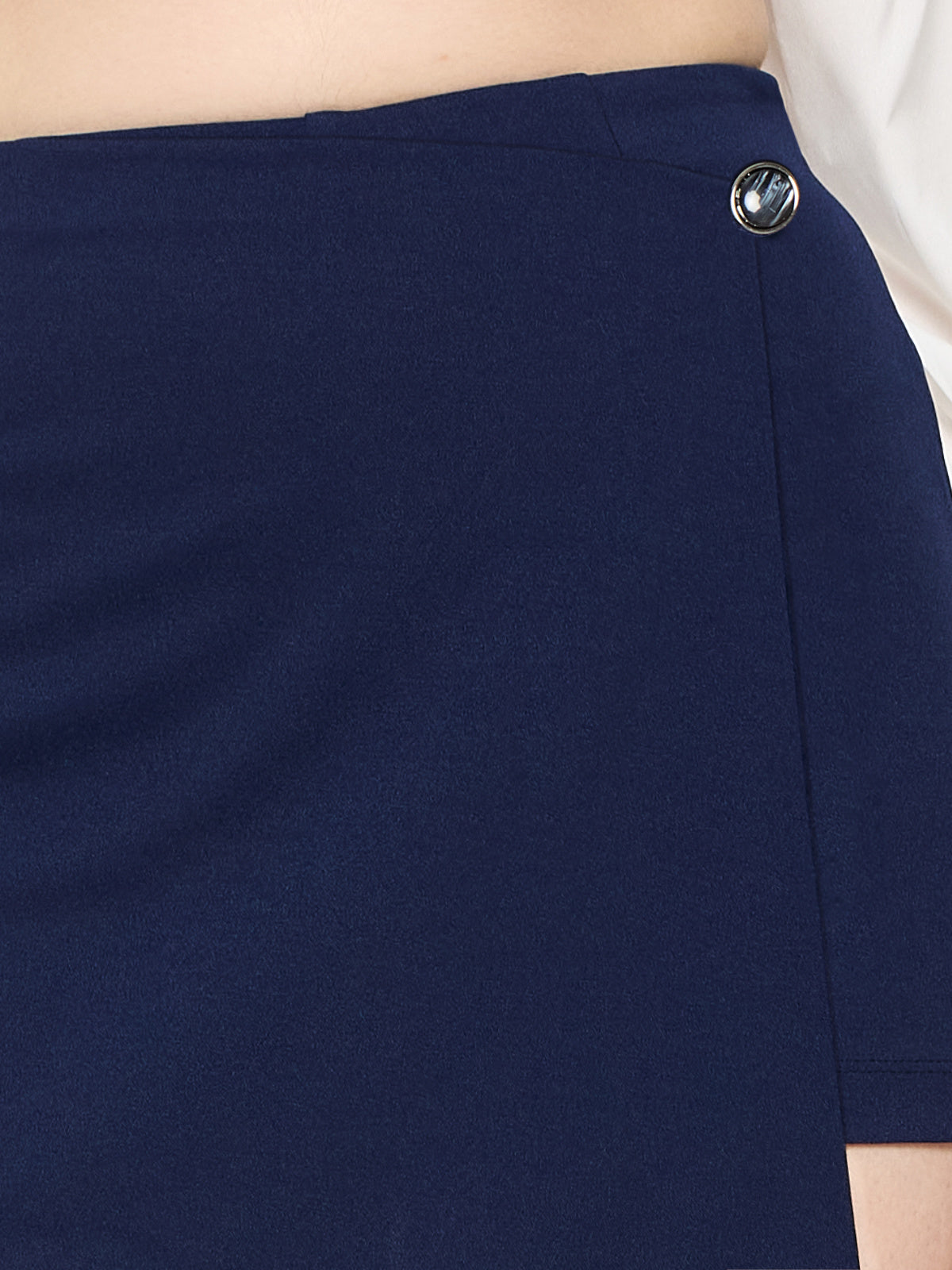 Women Blue One Button Skort