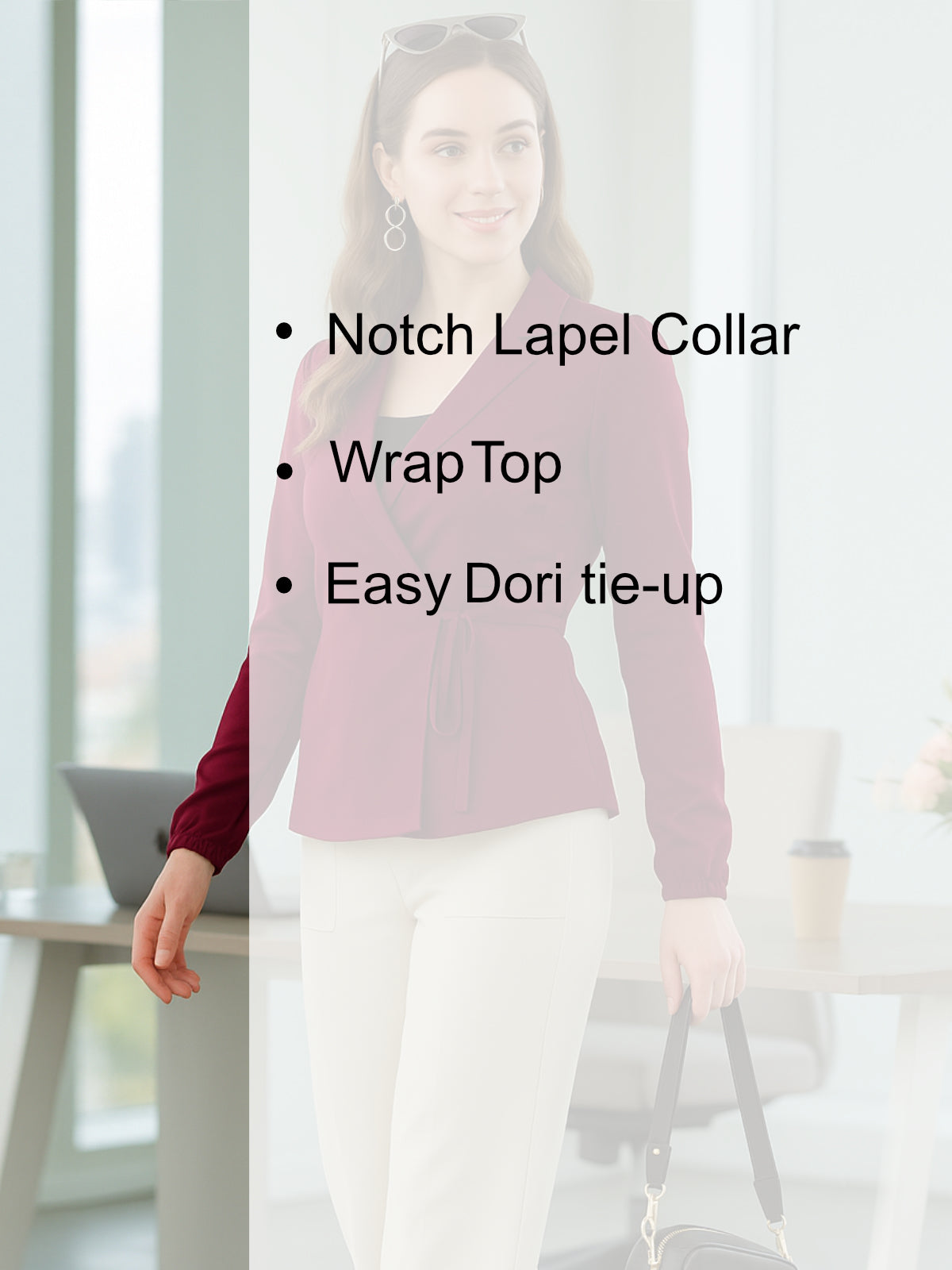 Women Maroon Lapel Knotting Top