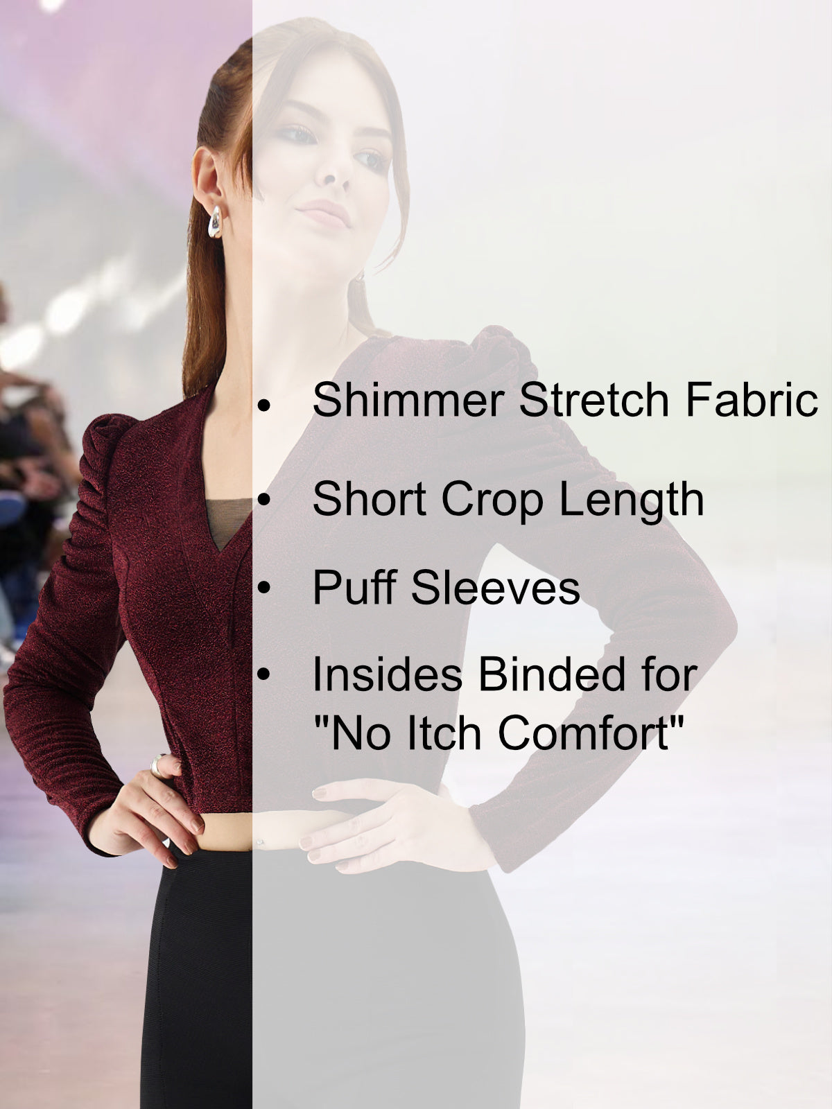 Women Maroon Shimmer V-Neck Crop Top