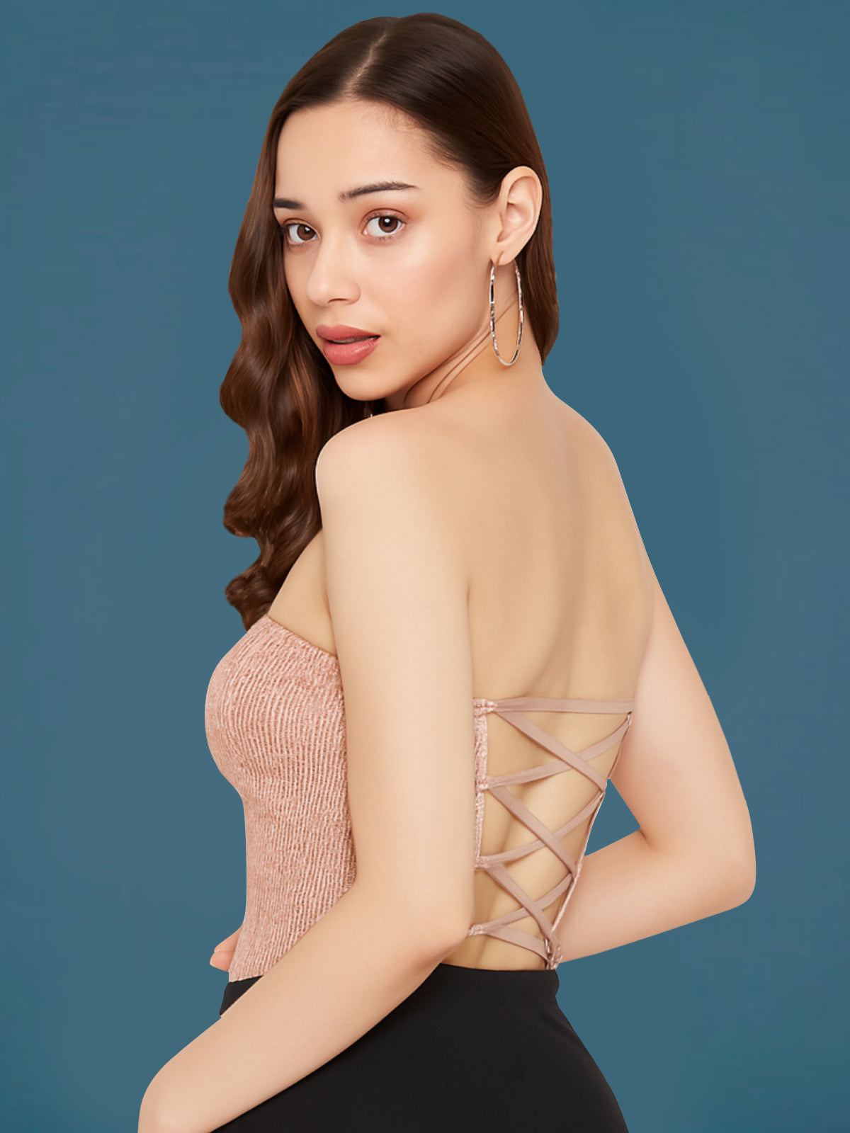 Women Beige Glam Sequin Corset Top