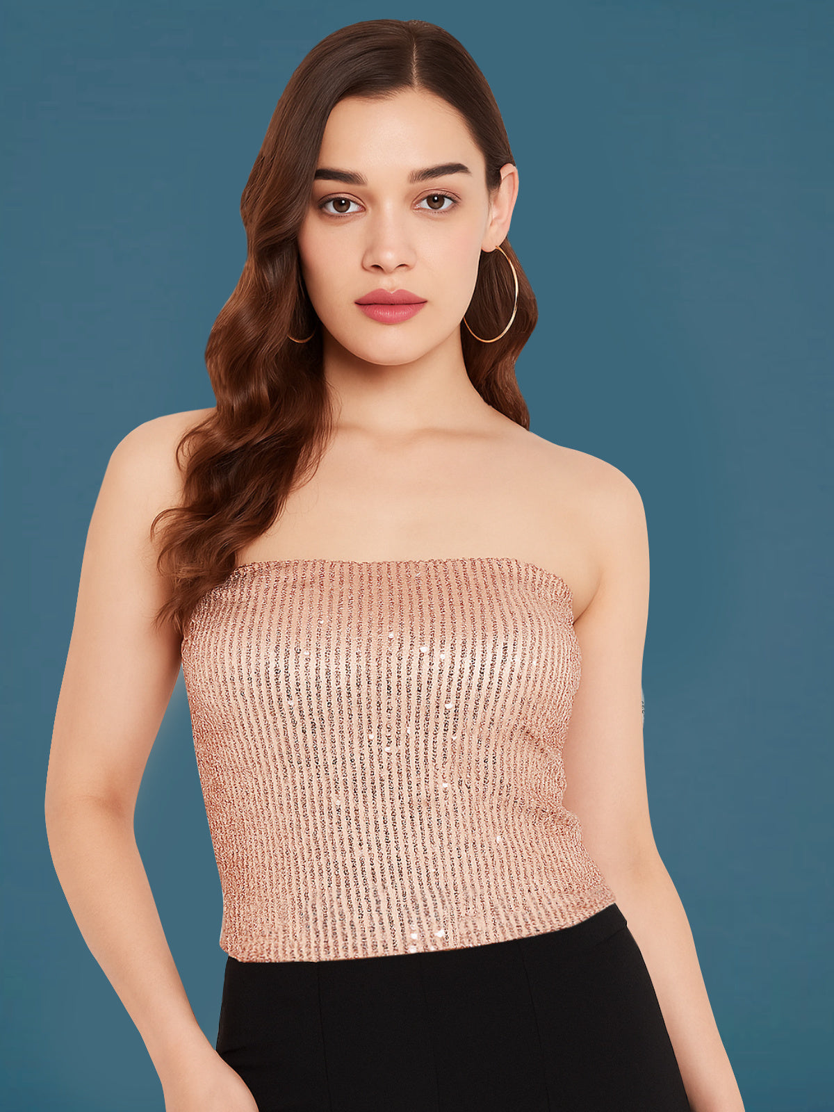 Women Beige Glam Sequin Corset Top
