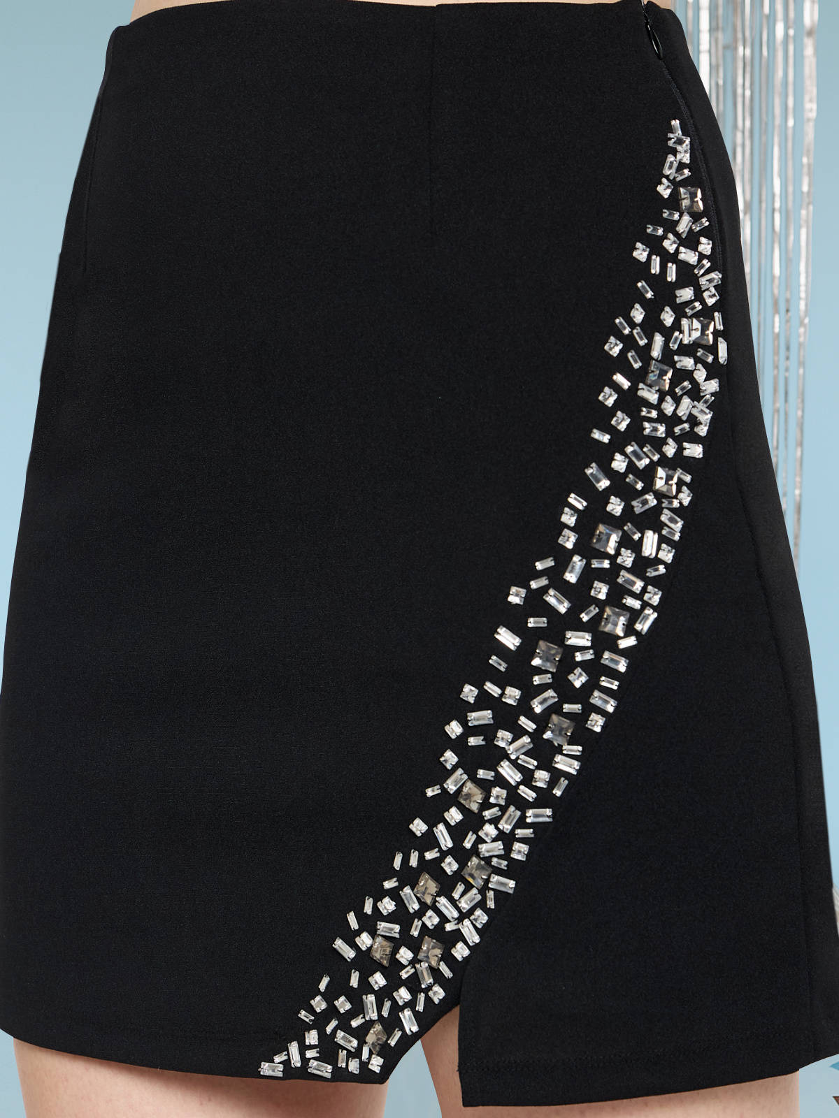 Women Black Embellished Mini Skirt