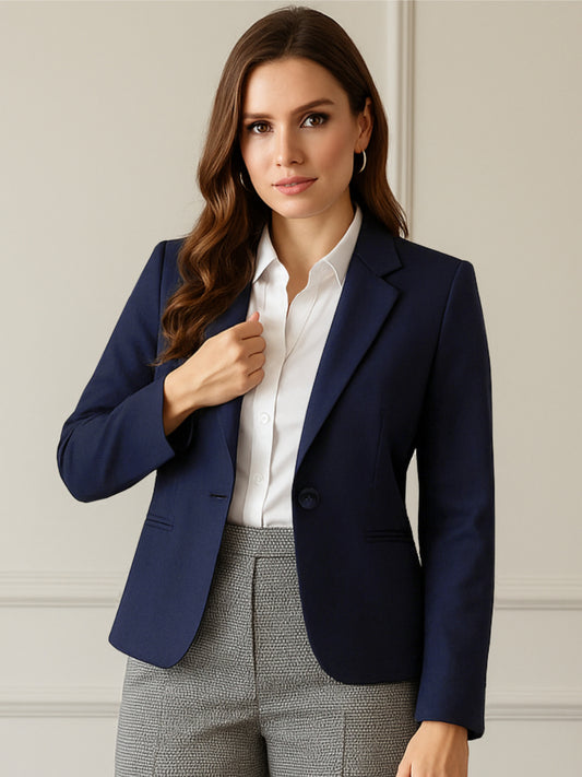 Women Navy Blue Tailor Fit Blazer