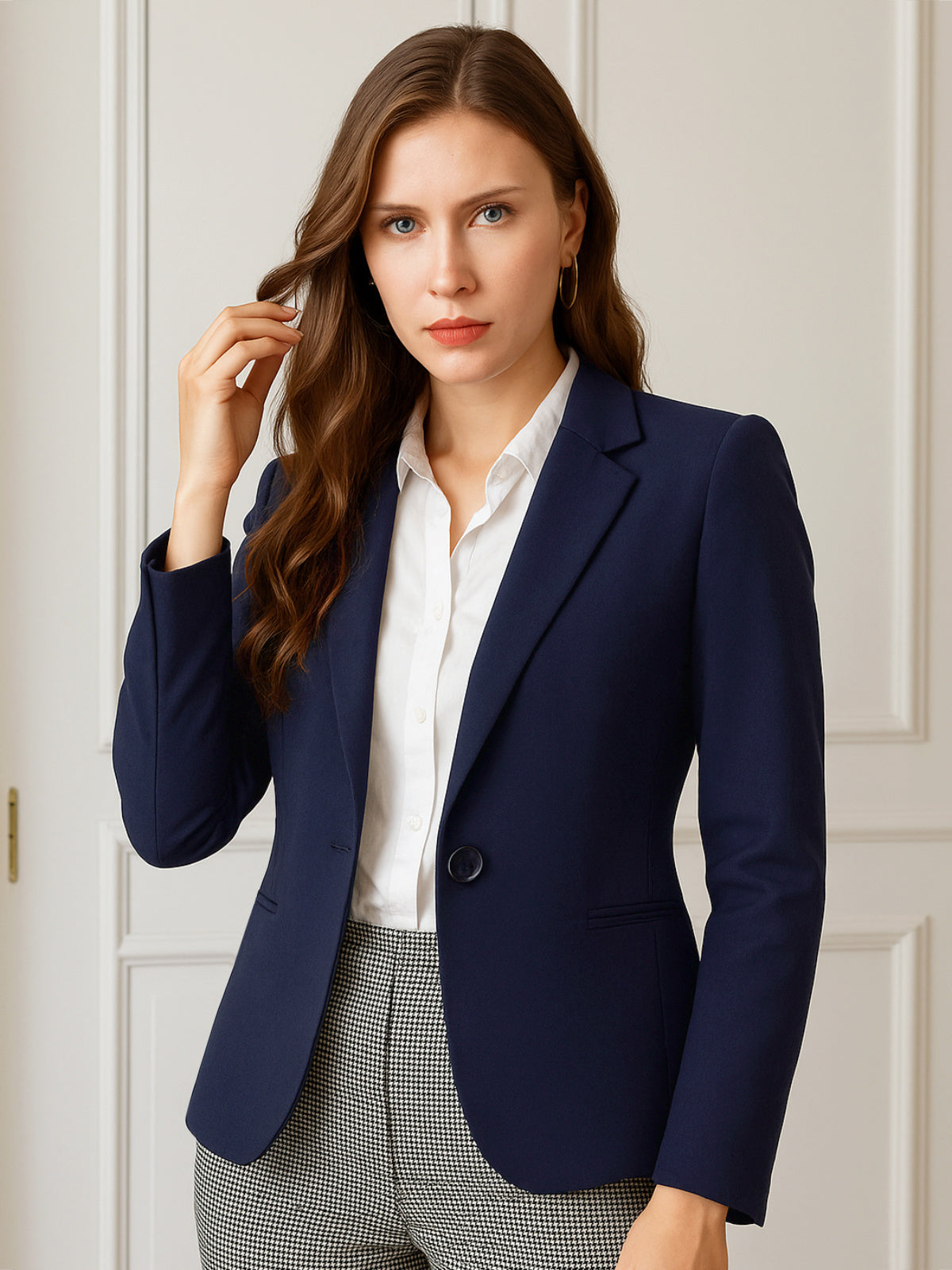 Women Navy Blue Tailor Fit Blazer