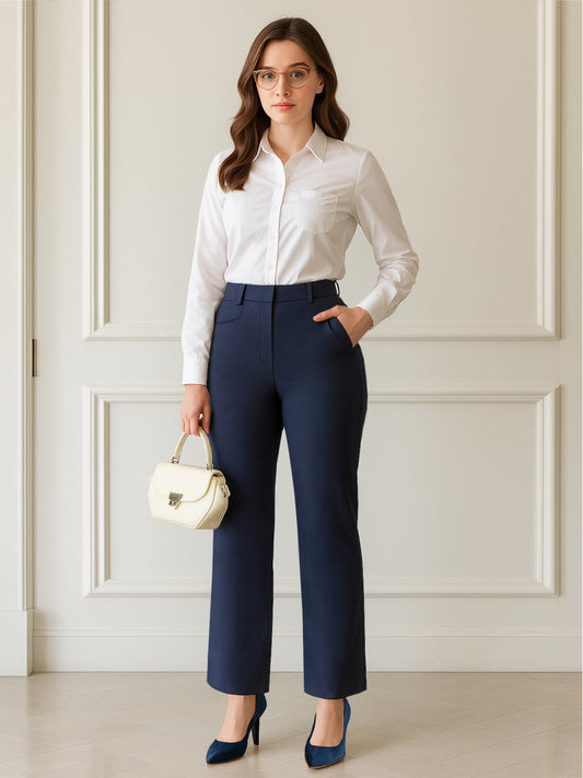 Women Navy Blue High Waist Trouser