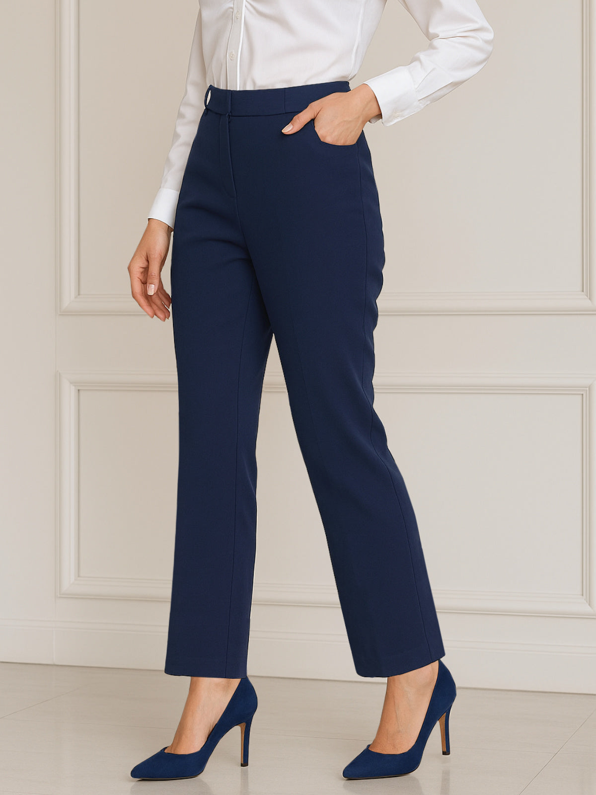 Women Navy Blue High Waist Trouser