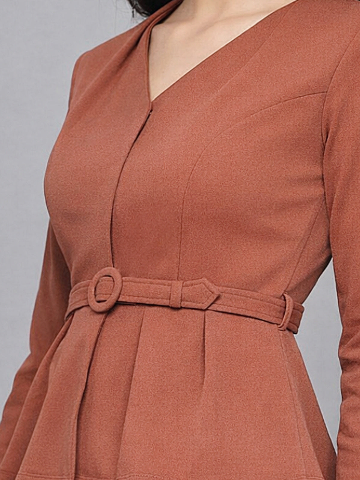 Women Pink Full Sleeve Formal Top With Belt
