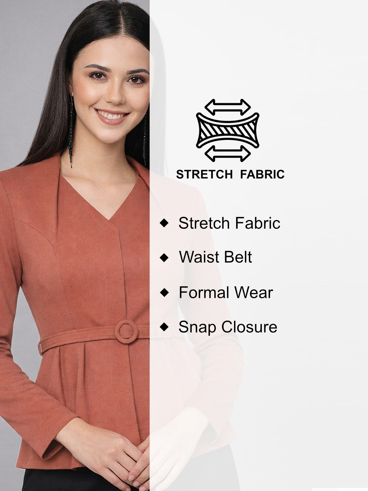 Women Pink Full Sleeve Formal Top With Belt