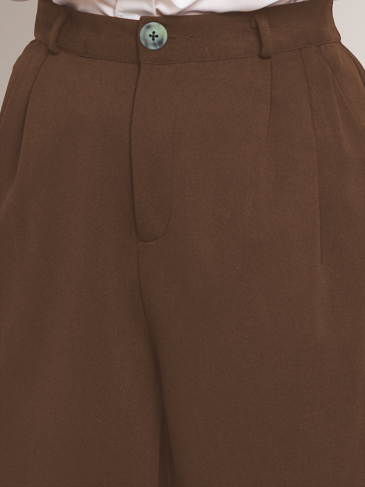 Women Mocha Brown Wide Leg Stretch Trouser