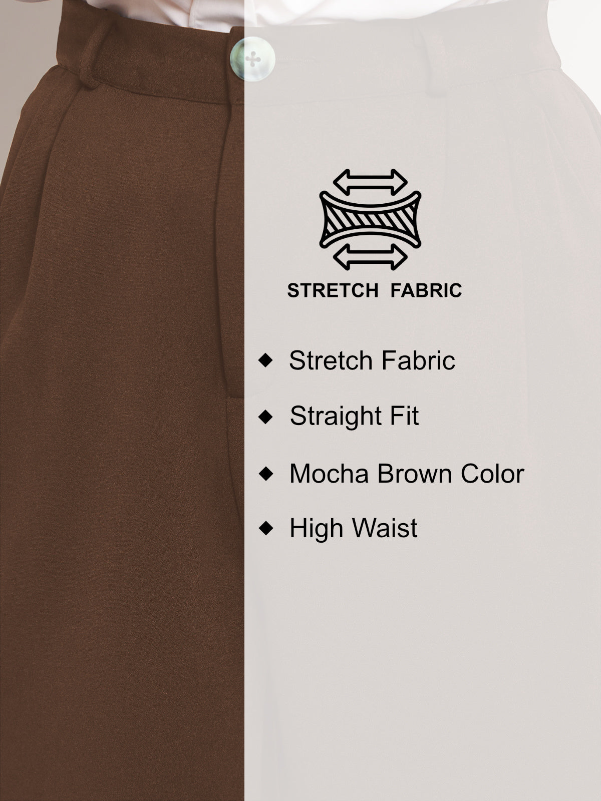 Women Mocha Brown Wide Leg Stretch Trouser