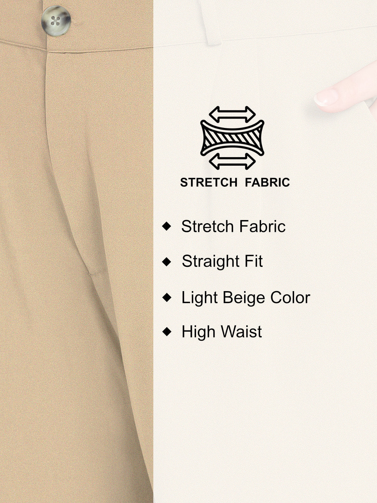 Women Light Beige Wide Leg Stretch Trouser