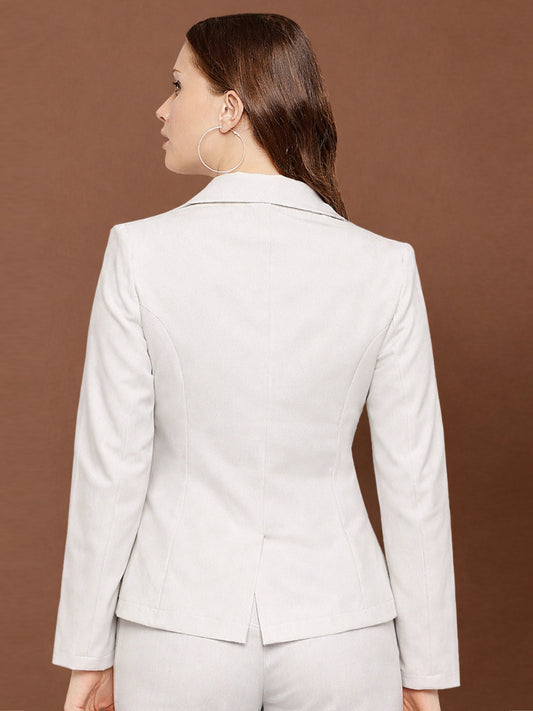 Women Off White Single Breasted Blazer