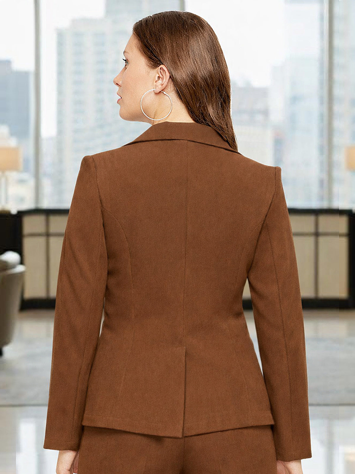 Women Mocha Brown Single Breasted Blazer