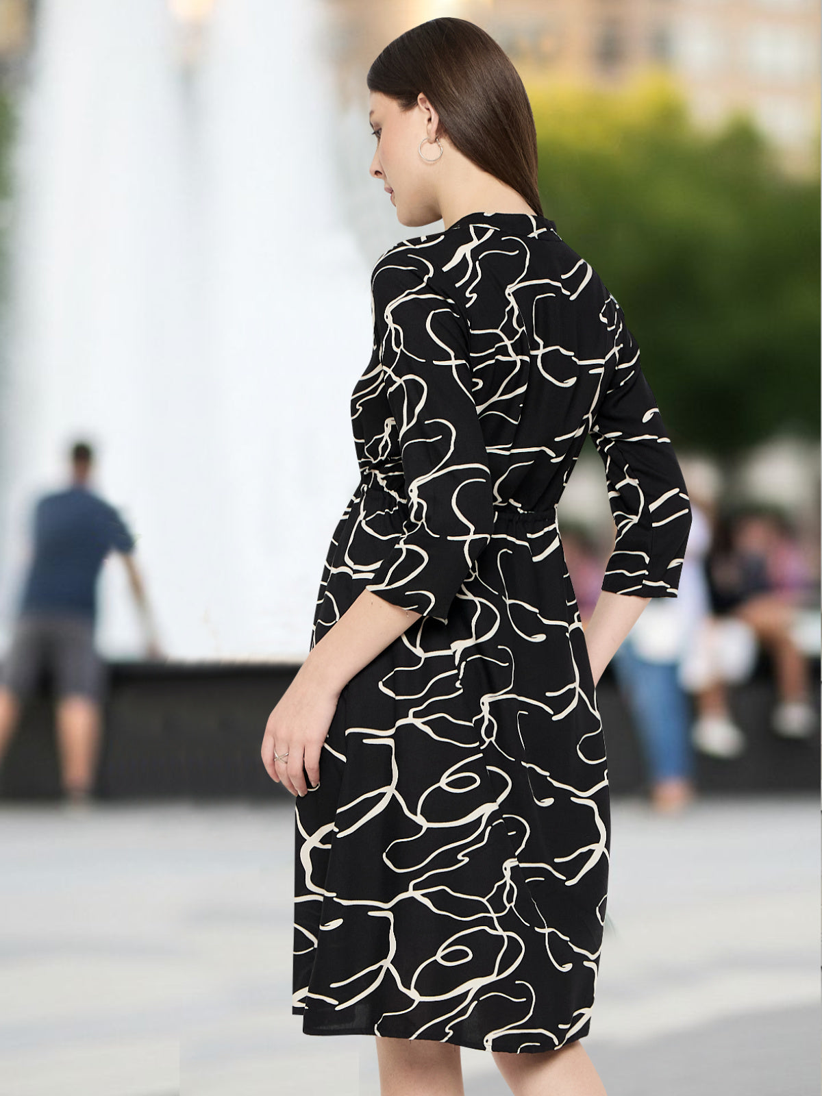 Women Black White Midi Shirt Dress