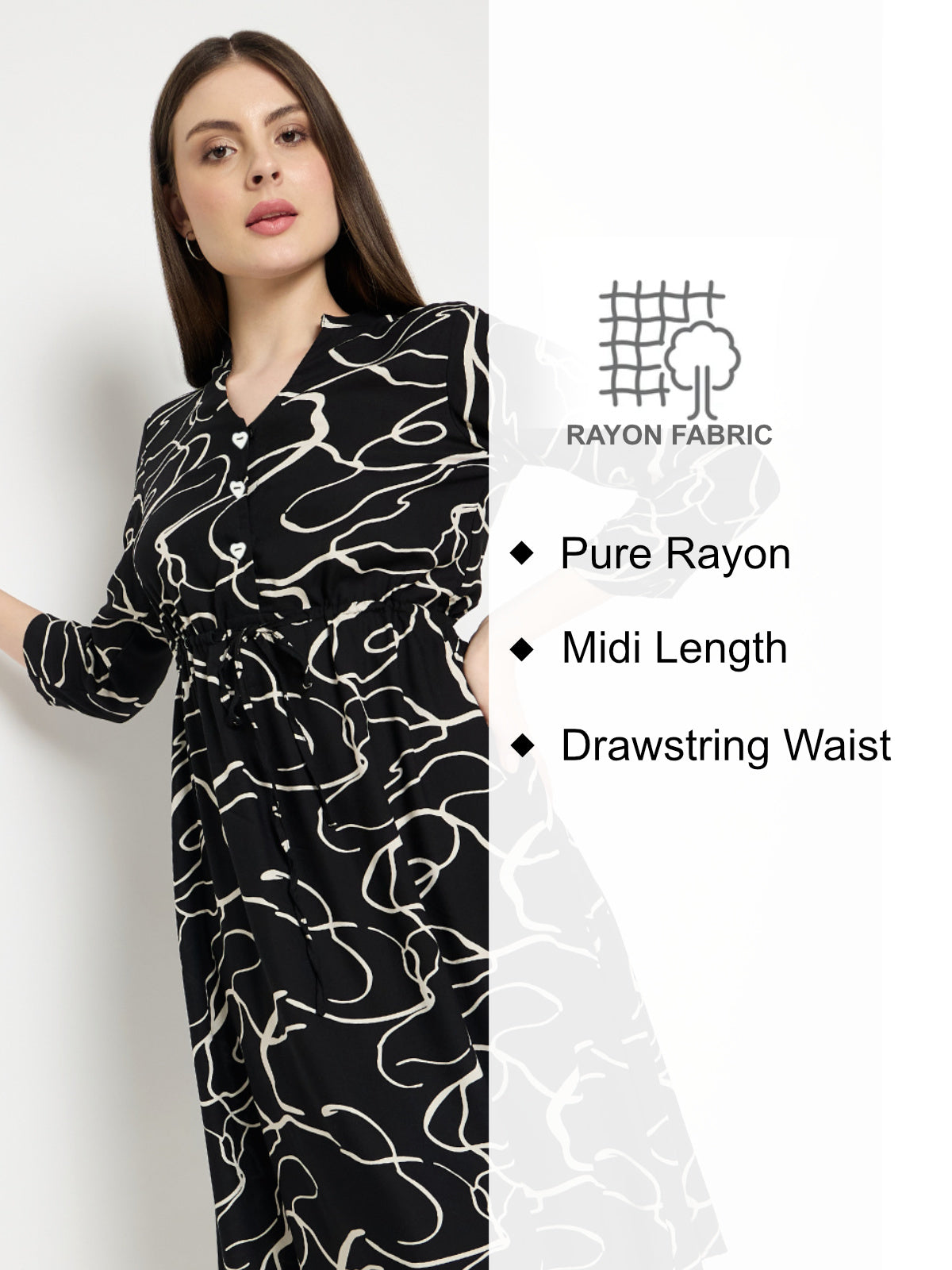 Women Black White Midi Shirt Dress