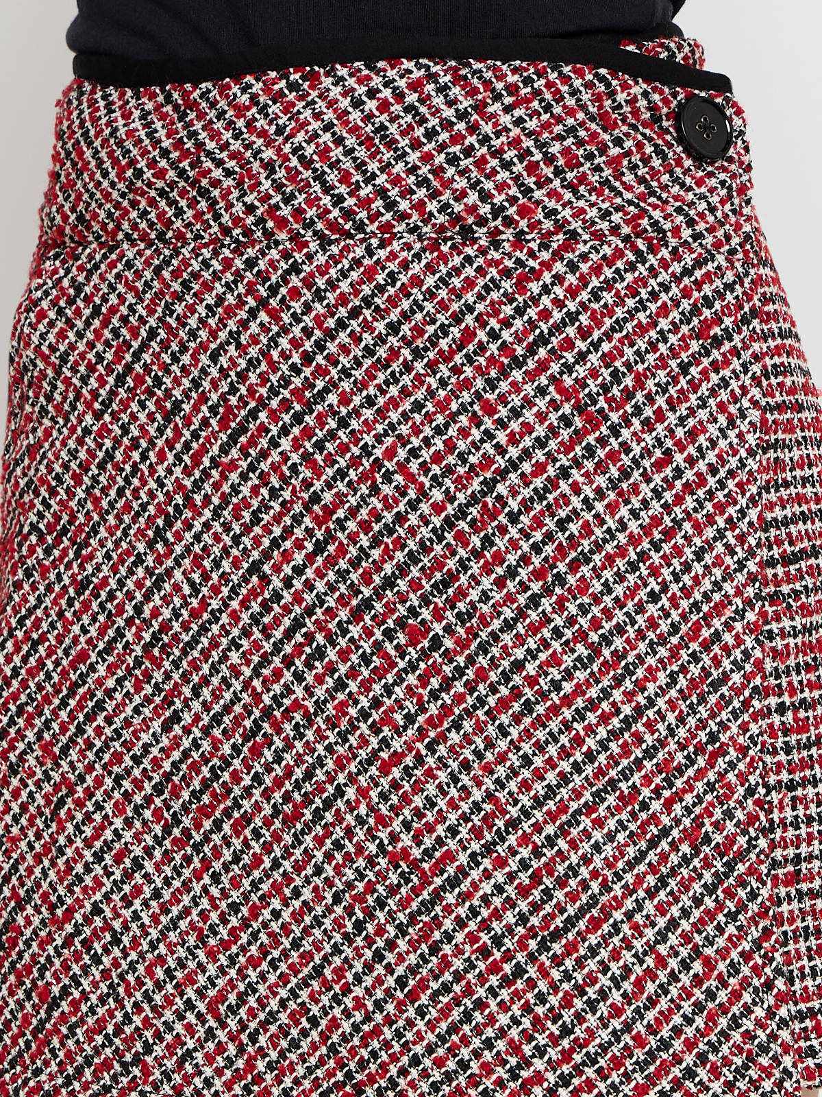 Women Red Checks Woolen Wrap Mini Skirt
