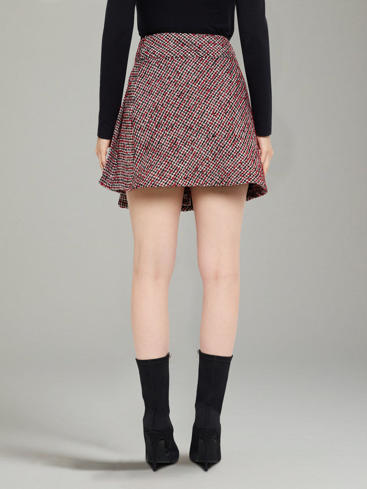 Women Red Checks Woolen Wrap Mini Skirt