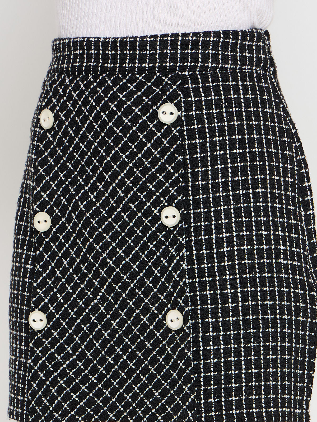 Women Black Check Woolen Mini Skirt