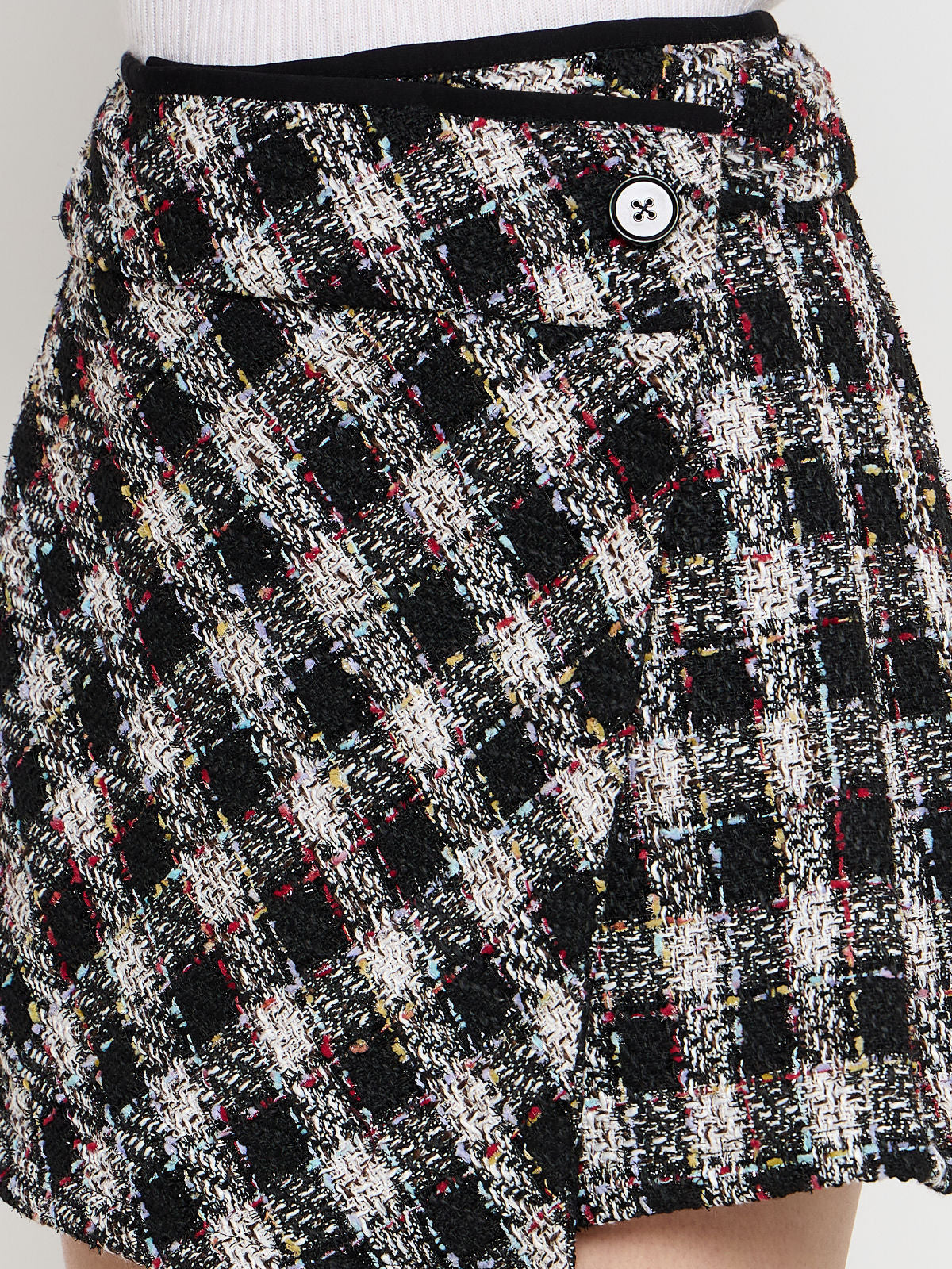 Women Black Multi Woolen Wrap Mini Skirt