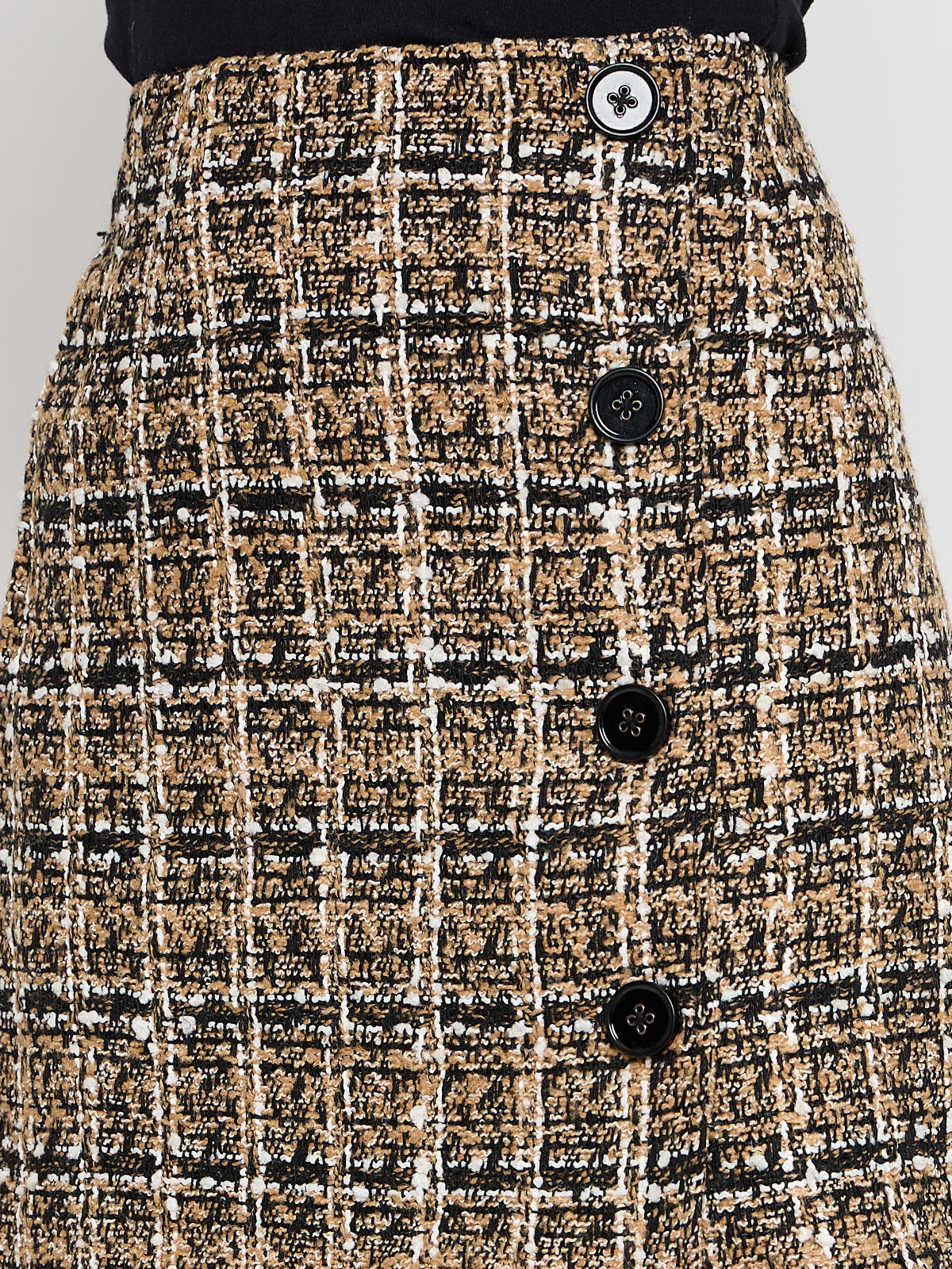 Women Beige Woolen Side Button Mini Skirt