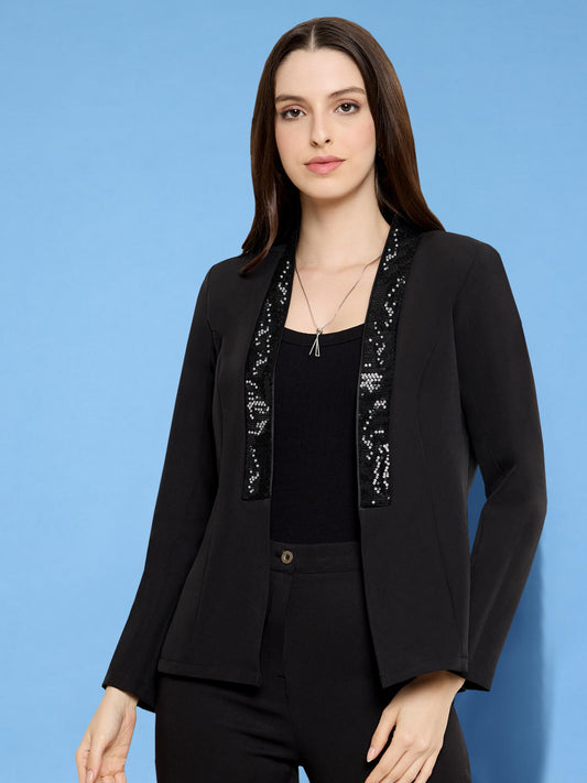 Women Black Sequin Blazer