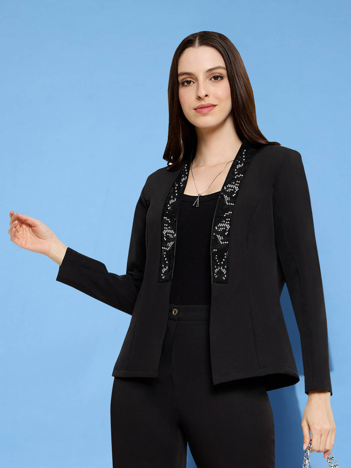 Women Black Sequin Blazer