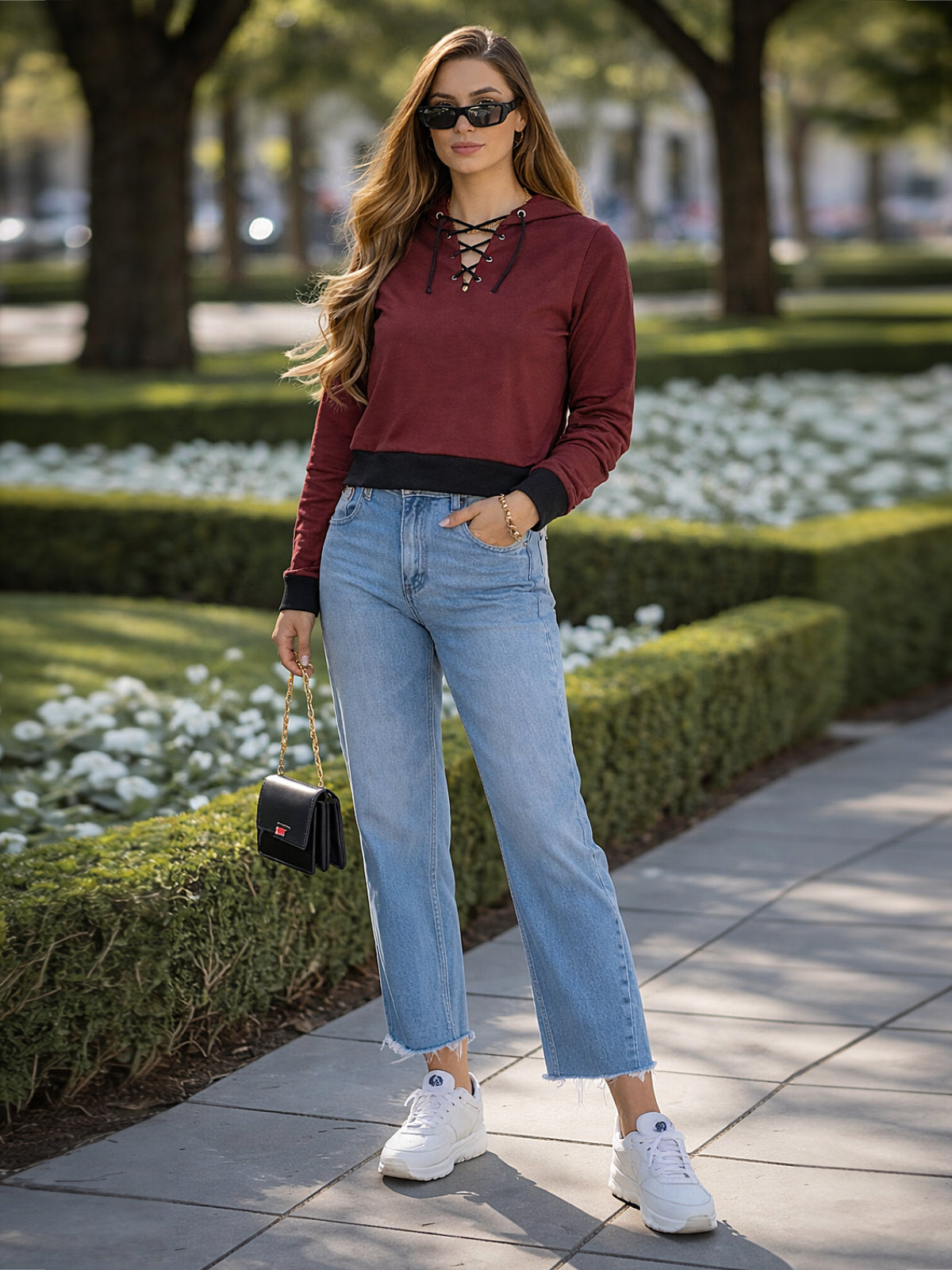 Women Maroon Hooded Sweatshirt