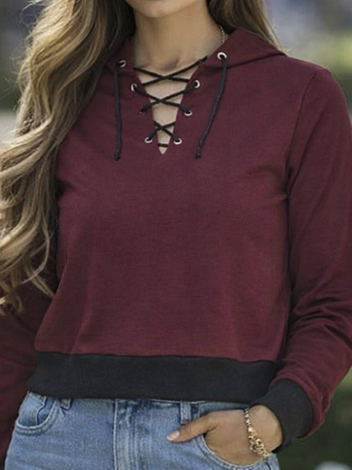 Women Maroon Hooded Sweatshirt