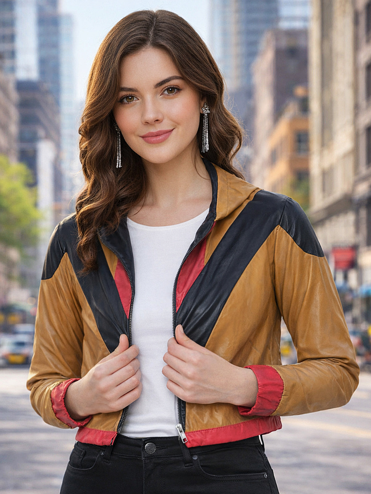 Women Mustard Biker Windcheater Jacket