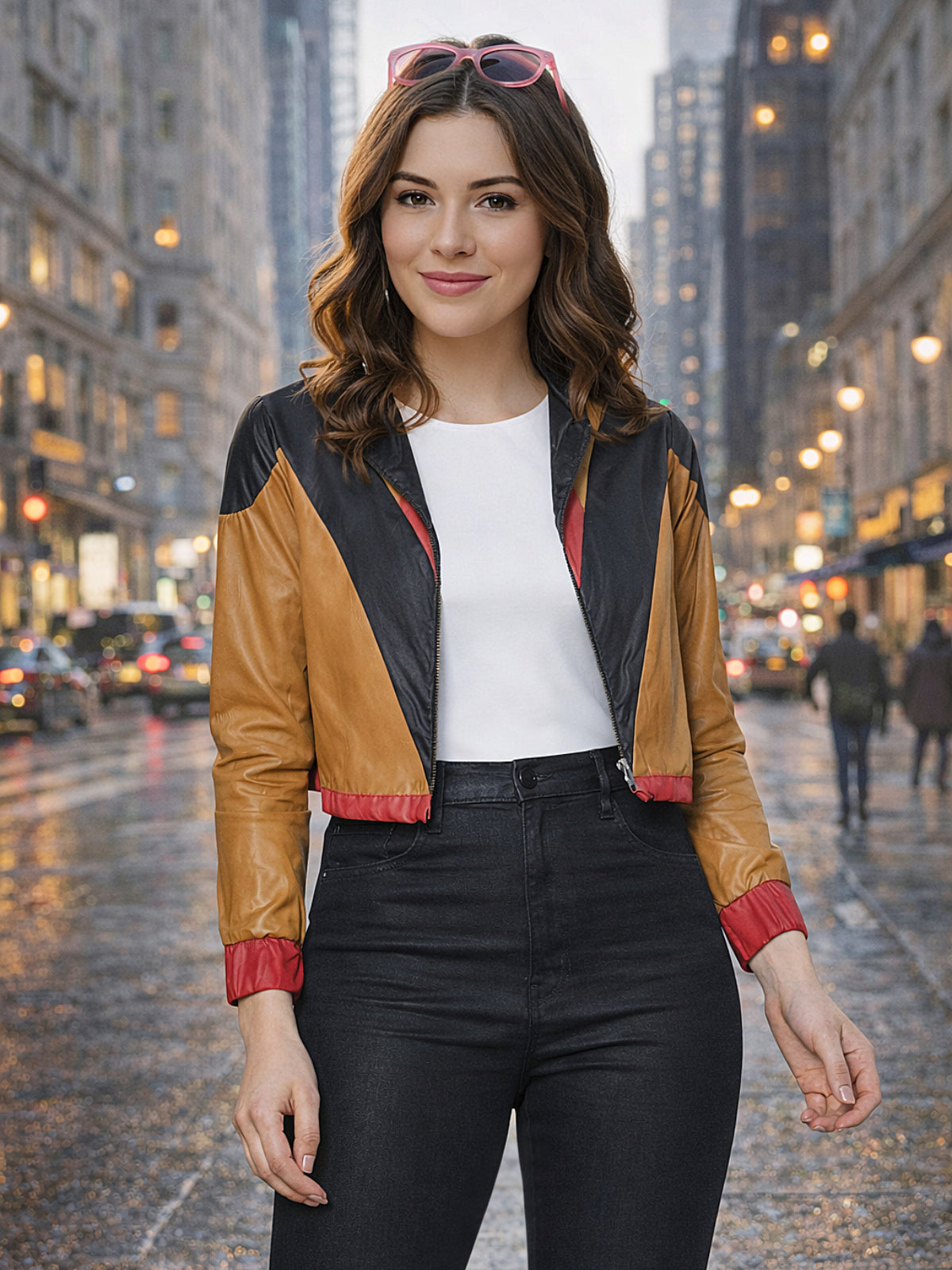 Women Mustard Biker Windcheater Jacket